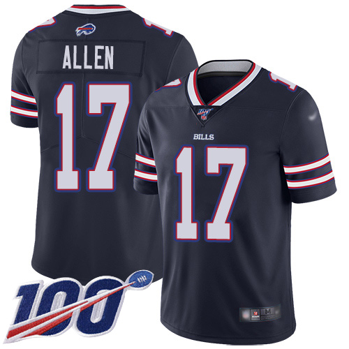 Men Buffalo Bills 17 Josh Allen Limited Navy Blue Inverted Legend 100th Season NFL Jersey